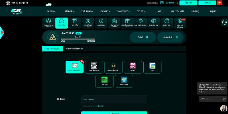 Những phương thức nạp tiền 8Day đang được cung cấp